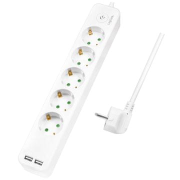 LogiLink Vtičnica 5-smerna + 2 USB s stikalom 1,5 m Bela