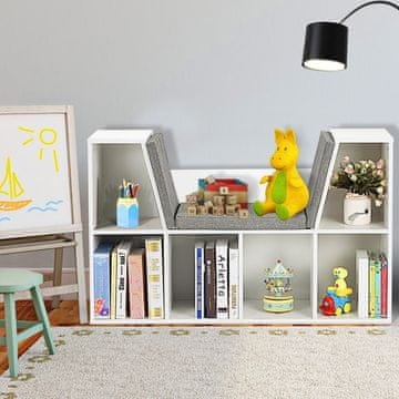 Northix Otroška lesena knjižna omara z blazinami in zadnjo stensko kockasto polico 102,5 x 30 x 63,5 cm bela