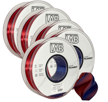 Professional Lab 5x Silk PLA Dvojna Barva rdeča modra Filament 1.75mm - Professional Lab Sijajni Filament za 3D Tisk (1kg Kolut)