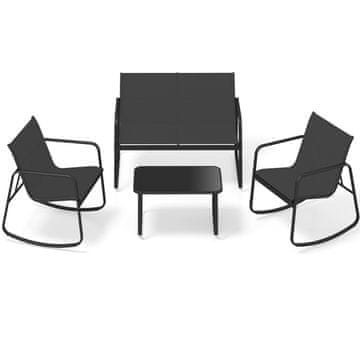 Northix 4-Piece Patio Furniture Set, Rocking Chairs, Glass Table, Black