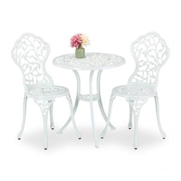 Northix Bel kovinski bistro set - miza in 2 stola, vzorec listov