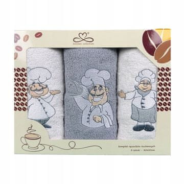 shumee Komplet kuhinjskih krp "Kuchcik" - chef vzorec 30x50 siva j, bela