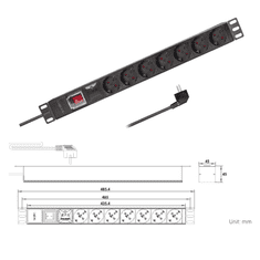 shumee 19" razdelilnik s 7 vtičnicami, PDU 1U 2 m, LogiLink Professional 3600 W s stikalom in prenapetostno zaščito za omaro Rack