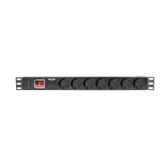 shumee 19" razdelilnik s 7 vtičnicami, PDU 1U 2 m, LogiLink Professional 3600 W s stikalom in prenapetostno zaščito za omaro Rack