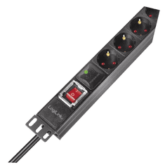 shumee 19" razdelilnik s 7 vtičnicami, PDU 1U 2 m, LogiLink Professional 3600 W s stikalom in prenapetostno zaščito za omaro Rack
