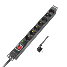 shumee 19" razdelilnik s 7 vtičnicami, PDU 1U 2 m, LogiLink Professional 3600 W s stikalom in prenapetostno zaščito za omaro Rack