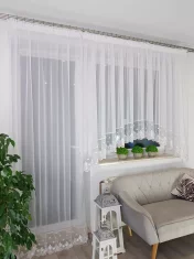 shumee Balkonski komplet, voile zavese, okrašene z vezenjem 300x160 in 145x250 cm