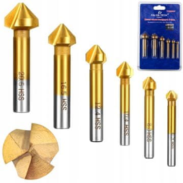 FALON-TECH Konični ugrezniki, komplet 6 koničnih svedrov za poševno rezanje, 6-20 mm