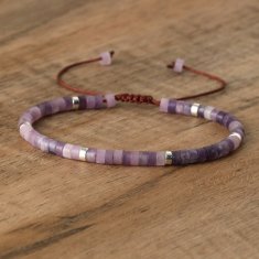 shumee Zapestnica iz naravnih kamnov, vijoličen lepidolit, 2x4 mm, nastavljiva