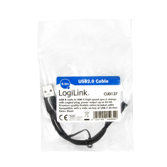 shumee Kabel USB 2.0 tipa C (90°) na USB-A, 0,3 m, črne barve, s tkanino - LogiLink CU0137