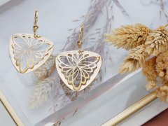 shumee Zlati uhani 585, veliki, viseči, ažurni, široki, angleški trikotniki, 14k