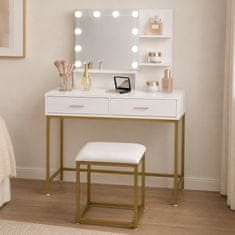 Aga toaletna mizica z ogledalom in LED osvetlitvijo + tabure MRDT17 mat bela