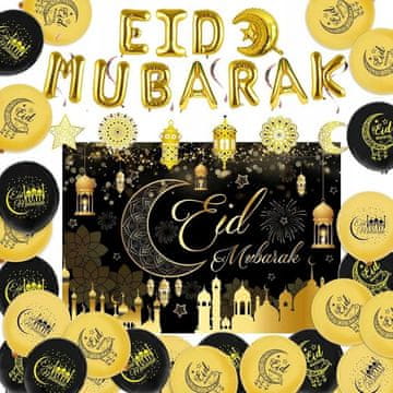shumee Okraski za ramadan Eid Mubarak, viseči baloni, zlati, črni