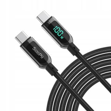 shumee Kabel USB C - USB tipa C 1,2 m 100 W z zaslonom napajalne moči, črne barve SooPii