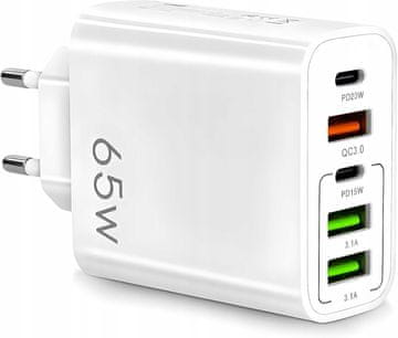 shumee Stenski polnilnik GaN kocka 65W 3x USB 2x USB C QC 3.0 PD hitri