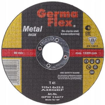 shumee GLK Ploščati disk za rezanje kislinsko odpornega jekla GF A46Q Inox T41 115x1,6x22,2 GFW 13477