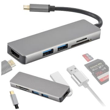 shumee USB-C 3.1 Hub pretvornik 2x USB 3.0 HDMI Micro SD bralnik kartic adapter