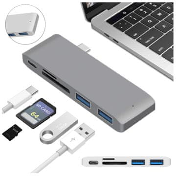 shumee Razdelilnik z več vrati USB 3.1 tipa C - 2x USB 3.0 / USB tipa C 3.1 / microSD / SD