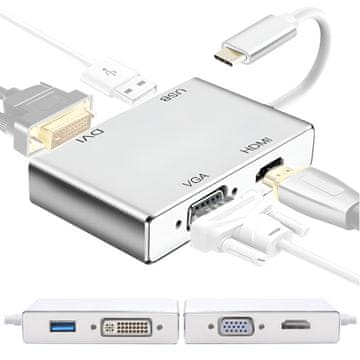 shumee Pretvornik 4 v 1 adapterja tipa C na VGA / DVI 4K / HDMI 4K / USB-c HUB