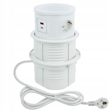 shumee Polnilna vtičnica skrita v pultu, bela, 3x230V, 2xUSB, 16A