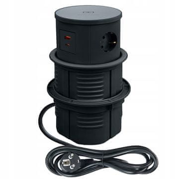 shumee Polnilna vtičnica skrita v mizi, črna, induktivni polnilnik 15W, 2xUSB 16A