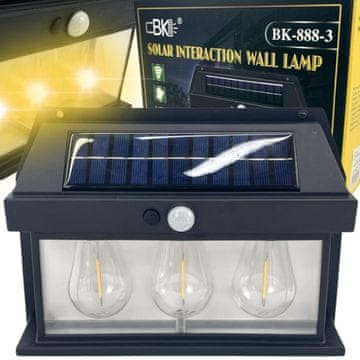 GGV Trojna solarna LED stenska svetilka s senzorjem gibanja 24 cm vodoodporna 3 W