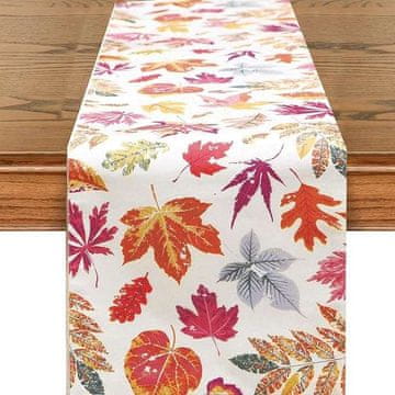 shumee Namizni prt 33x183 cm - Jesensko listje, bela, imitacija lanu