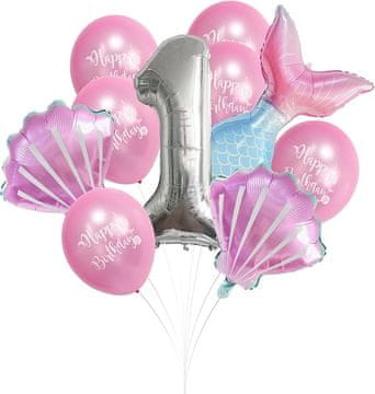 shumee Komplet balonov Morska deklica - številka 1, 10 balonov, deklica za 1. rojstni dan