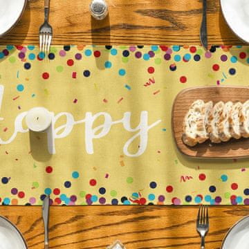 shumee Dekoracija za mizo Happy Birthday Rumeni piki 40x140 cm