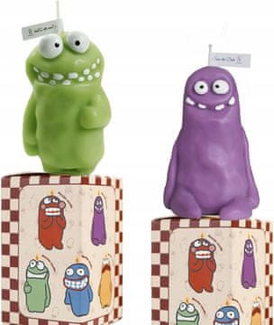 shumee Dišeče sojine svečke Monster 2 kosa zelene in vijolične 6x9 cm
