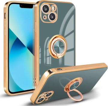 shumee Silikonski ovitek za iPhone 13 siv z magnetnim obročem, sijoč 360°
