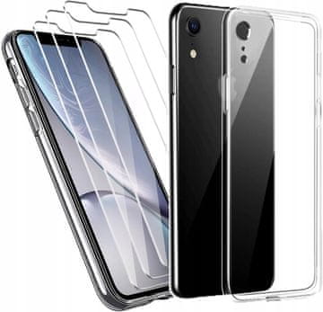 shumee Ovitek za iPhone XR lyzxmy silikon + 3x kaljeno steklo, prozoren TPU