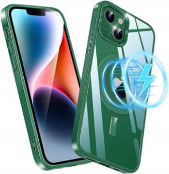 shumee Magnetni ovitek za iPhone 14/13 6,1" prozoren, MagSafe, zelen