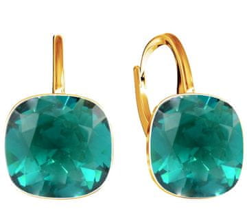 shumee Zlati ženski kvadratni uhani z blagovnimi kristali, darilo za mamo in hčerko - Emerald Ignite - srebro 925