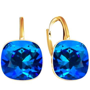 shumee Zlati ženski kvadratni uhani z blagovnimi kristali, darilo za ženske - bermudsko modra - srebro 925