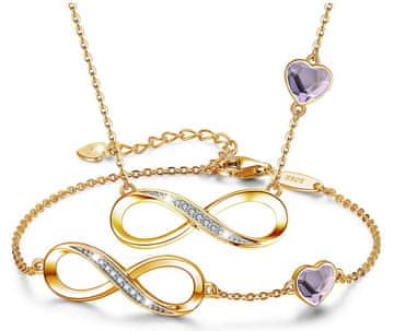shumee Darilni komplet Gold Infinity s kubičnim cirkonom - ogrlica in zapestnica - srebro 925 - pozlačeno s 24-karatnim zlatom - vijolično