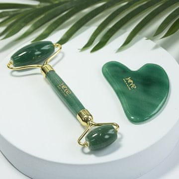 shumee Komplet valjčka + kamna Gua Sha za masažo in sprostitev - zeleni Yeye Jade