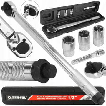 shumee Momentni ključ 1/2" 28-210NM + 3 kromirani nastavki 17, 19 in 21 mm
