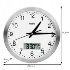 Meteo Stenska ura Meteo ZP8 s termometrom in LCD prikazovalnikom datuma, aluminijasta