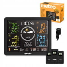 Meteo Vremenska postaja z DCF meteo SP301 vremenskim napovedovalcem, higrometrom, barometrom in 3 senzorji