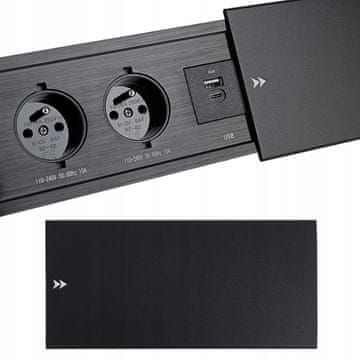 shumee Pohištvena vtičnica, vgradna, vgradna v pult, podaljšek, 2xUSB, 18W, 230V, črna