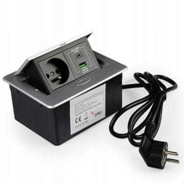 shumee Vtičnica za pult pohištva, vgradna v pult, 2x230V, 2xUSB, Modulbox, srebrna
