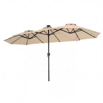 Northix 13 Ft Double-Sided Patio Umbrella, Solar LED Lights, Beige