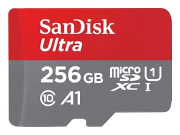 SanDisk SanDisk Ultra 256 GB MicroSDXC UHS-I Class 10 pomnilniška kartica, siva/rdeča, 150 MB/s