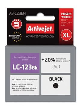 ActiveJet Nadomestna črna črnila Activejet AB-123BN (za Brother LC123Bk/LC121Bk), 15 ml