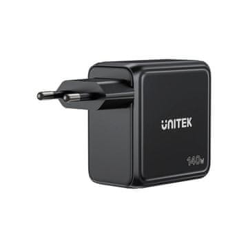 Unitek UNITEK polnilnik GAN z zaslonom, 140W, 3xUSB-C, črn