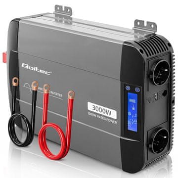 Qoltec Qoltec Pure Sine Wave pretvornik 12V na 230V, 1500/3000W, LCD, USB, USB-C