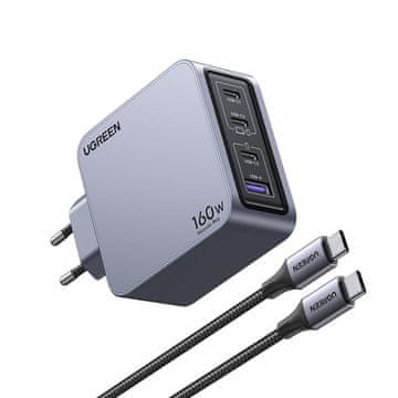 Ugreen Ugreen Nexode Pro 160W GaN polnilec s kablom USB-C, siva/črna