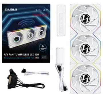 Lian Li Lian Li UNI FAN TL LCD Reverse Blade ventilator za ohišje, 120 mm, bel, ARGB, PWM, komplet 3 kosov