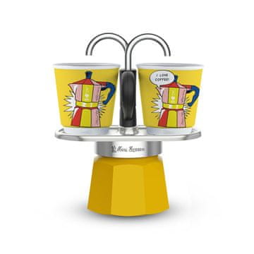 BLT Aparat za kavo Bialetti Mini Lichtenstein + 2 skodelici, aluminij, srebrn